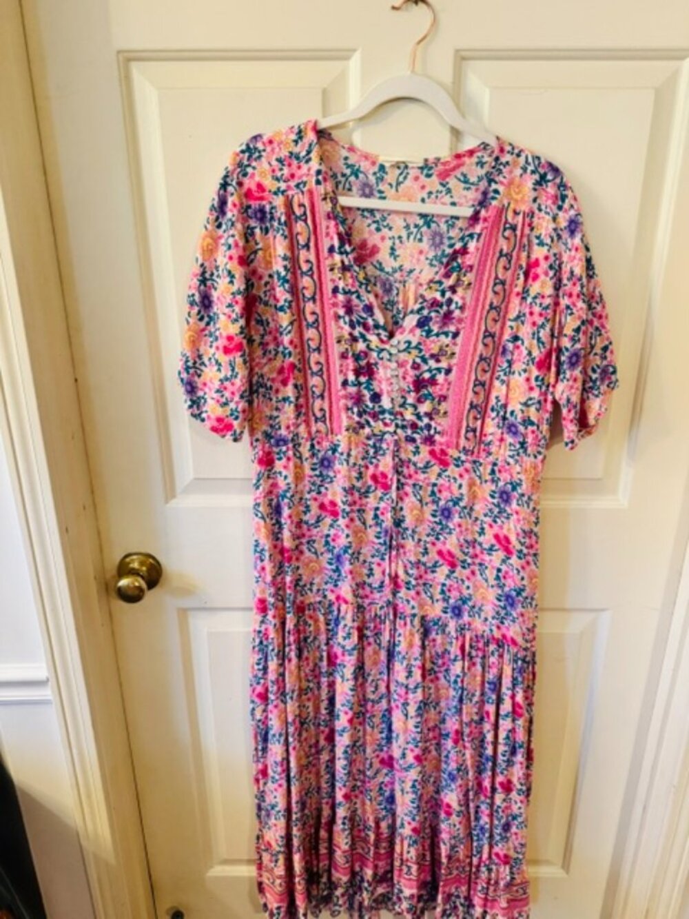 Goodnight Macaroon Pink Floral Tiered Maxi Dress Boho Cottagecore Size Large